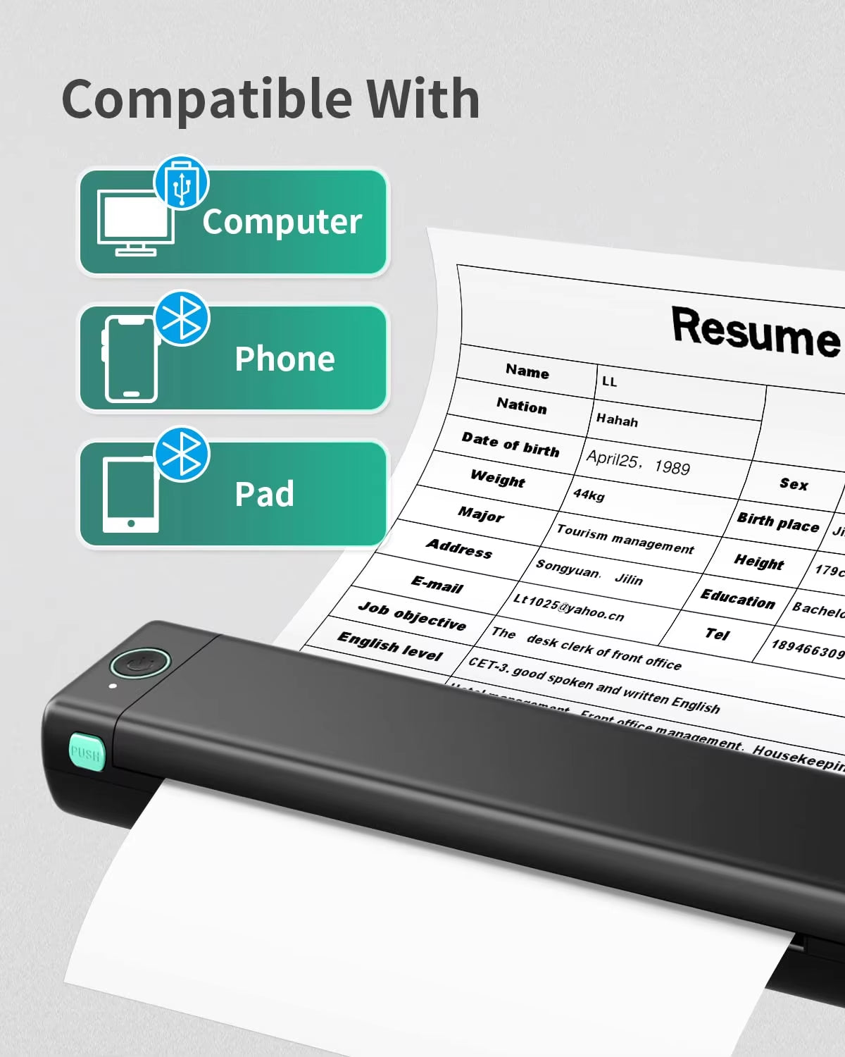 M08F A4 Paper Printer Portable Thermal Printer Bluetooth Mobile Printer Compatible with Android & Ios Phone & Laptop