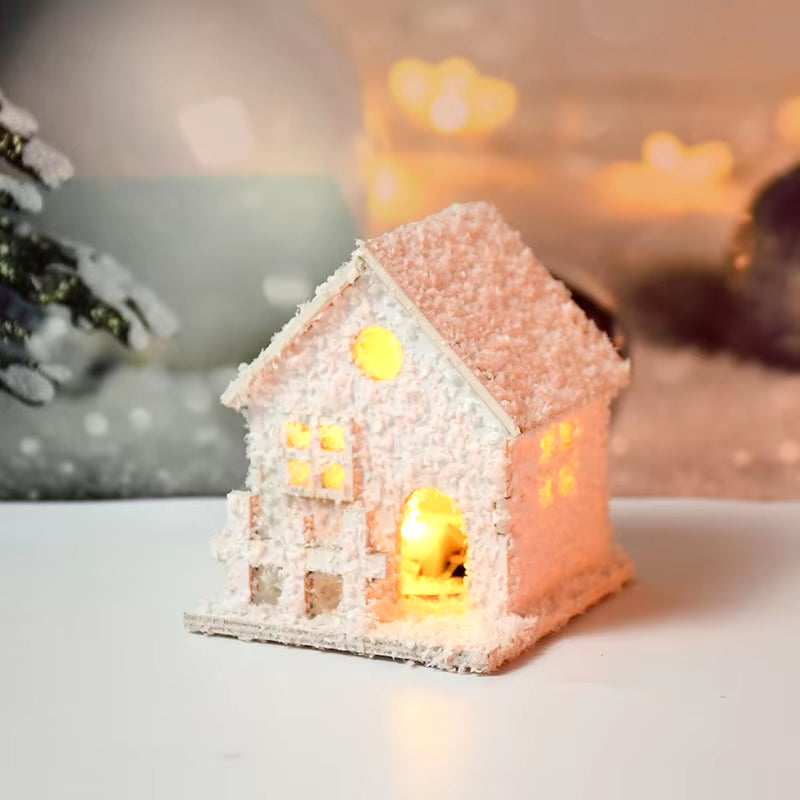 2024 Christmas Led Light Wooden House with Snowflake Luminous Cabin Christmas Decorations for Home Xmas Ornament New Year Gifts