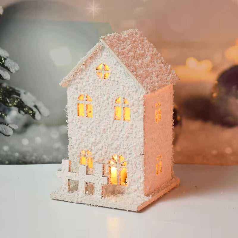 2024 Christmas Led Light Wooden House with Snowflake Luminous Cabin Christmas Decorations for Home Xmas Ornament New Year Gifts