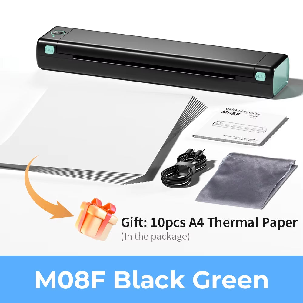 M08F A4 Paper Printer Portable Thermal Printer Bluetooth Mobile Printer Compatible with Android & Ios Phone & Laptop