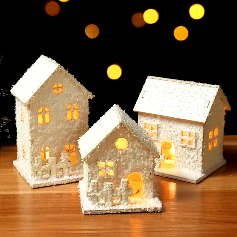 2024 Christmas Led Light Wooden House with Snowflake Luminous Cabin Christmas Decorations for Home Xmas Ornament New Year Gifts