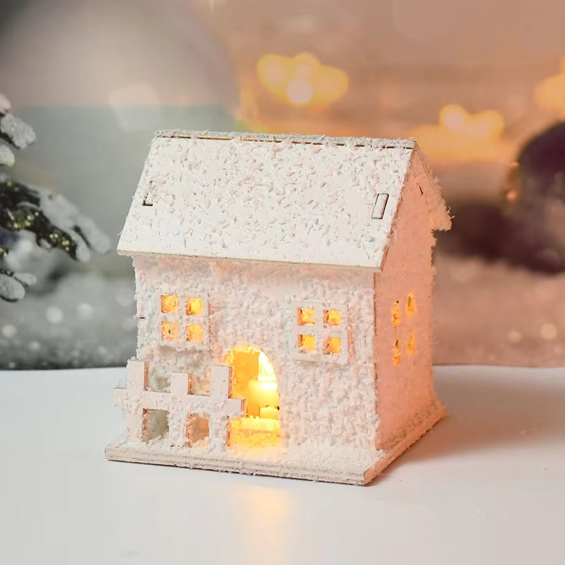 2024 Christmas Led Light Wooden House with Snowflake Luminous Cabin Christmas Decorations for Home Xmas Ornament New Year Gifts